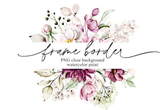 Watercolor Flower Frame Border, Peonies. Grafica Illustrazioni Stampabili Di Larisa Maslova