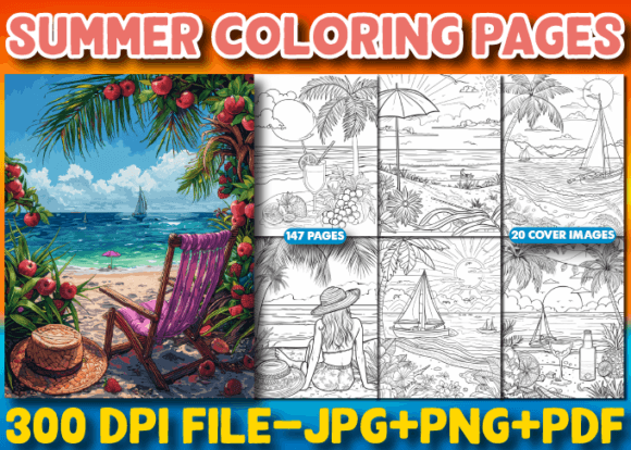 147 Summer Coloring Page with Book Cover Graphic Coloring Pages & Books Adults By Design Station