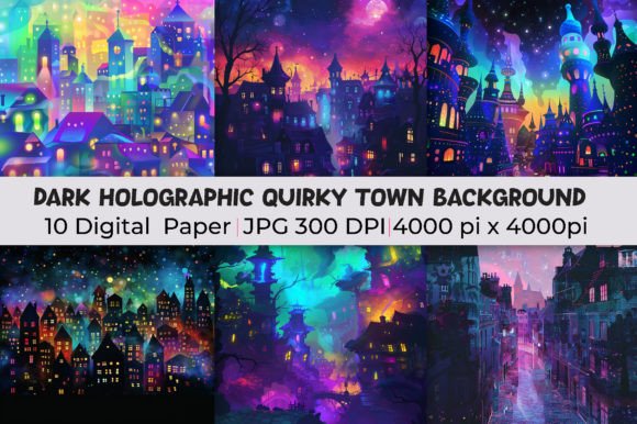 Dark Holographic Quirky Town Background Graphic Backgrounds By mirazooze