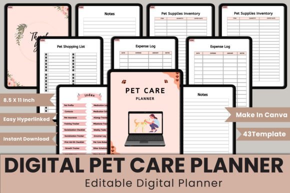 Digital Pet Care Planner Canva Interior Graphic KDP Interiors By munjixpro
