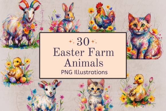Easter Farm Animals Illustrations Graphic Illustrations By Arteo