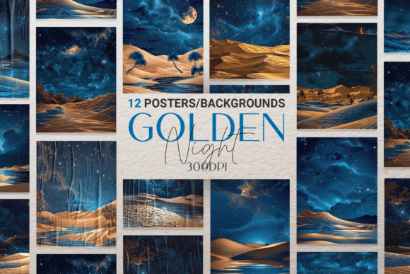 Mystical Golden Desert Night Graphic Backgrounds By curvedesign