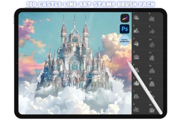 Procreate Photoshop Castle Brush Pack Graphic Brushes By kraftcake
