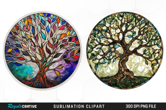 Stained Glass Tree of Life Sublimation Grafika Ilustracje do Druku Przez Regulrcrative