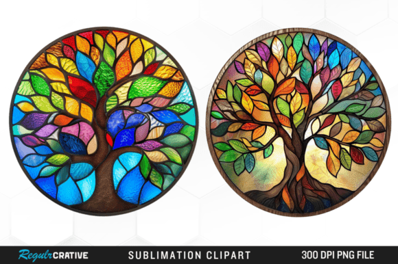 Stained Glass Tree of Life Sublimation Graphic Illustrations By Regulrcrative
