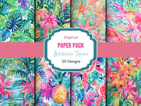 Watercolor Preppy Tropical Hawaiian Mix Graphic Patterns By Mystic Mountain Press