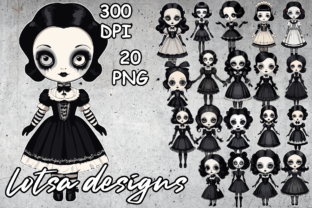 Cute Gothic Dolls Gráfico Ilustrações para Impressão Por lotsa designs 1