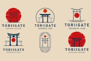 Set Torii Gate Logo Vintage and Line Gráfico Logos Por RAY N RAC