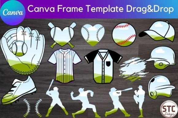 16 Baseball Canva Frame Template Bundle Gráfico Modelos de Impressão Por num-STC