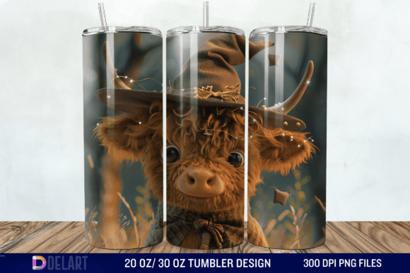 3d Baby Highland Cow Witch Tumbler Wrap Graphic Illustrations By DelArtCreation