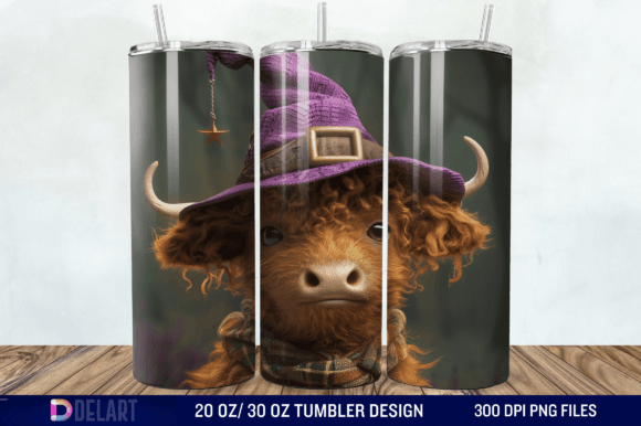 3d Baby Highland Cow Witch Tumbler Wrap Graphic Illustrations By DelArtCreation