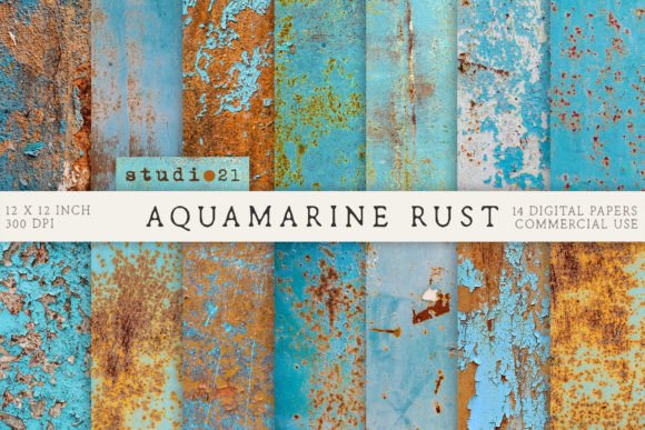 Aquamarine Rust Textures Digital Papers Graphic Textures By DreamStudio42