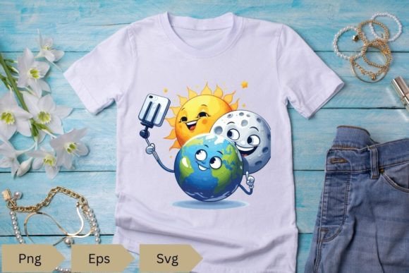 Earth Selfie Moon and Sun Graphic T-shirt Designs By Kalilamaurice
