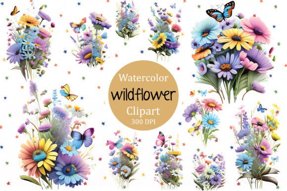Flower Clipart, Wildflower Clipart Grafik Druckbare Illustrationen Von Colourful