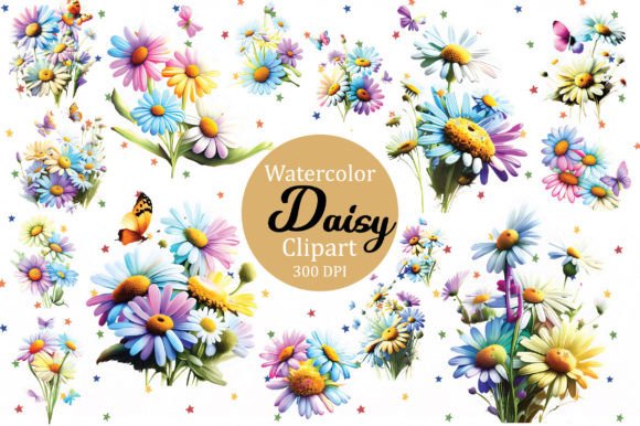 Flowers Clipart, Daisy Clipart Grafik Druckbare Illustrationen Von Colourful
