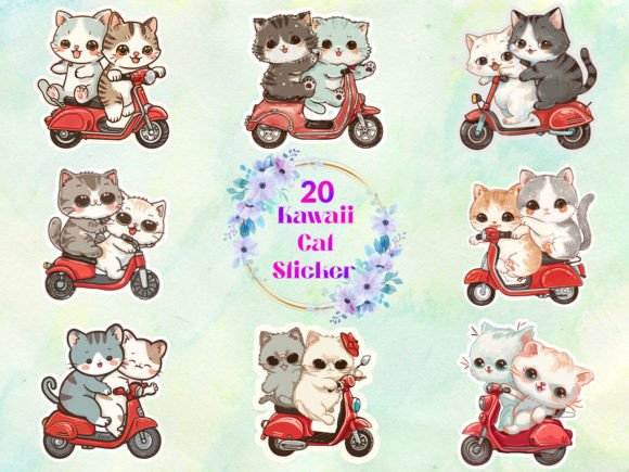 Kawaii Cat Stickers Bundle Illustration Artisanat Par DegitalxDesign