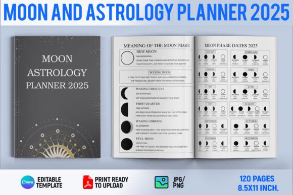 Moon and Astrology Planner 2025 Graphic KDP Interiors By Book2Bees