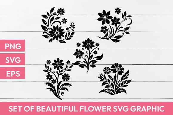 Set of Beautiful Flowers Svg Silhouette Afbeelding Crafts Door Love graphic