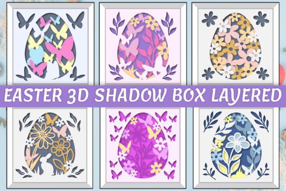 Spring Bunny 3D Shadow Box BUNDLE Illustration Boîte d'Ombre 3D Par Otvey Design
