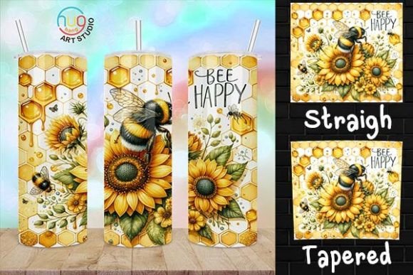 Watercolor Bee Tumbler, Bee Happy Quote Grafik Tumblr Von HugHang Art Studio