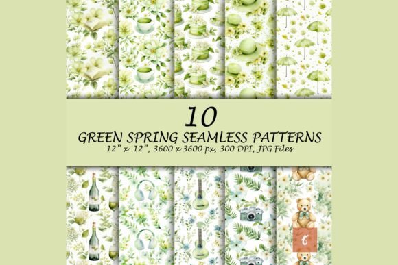 Watercolor Green Spring Seamless Pattern Gráfico Patrones de Papel Por TityDesign
