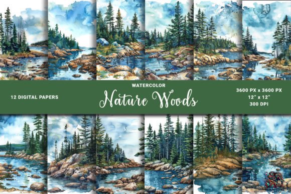 Watercolor North Woods Nature Background Grafik Hintegründe Von Fun Digital
