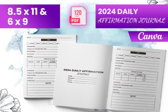 2024 Daily Affirmation Journal Canva Kdp Gráfico Interiores KDP Por Boss Designer