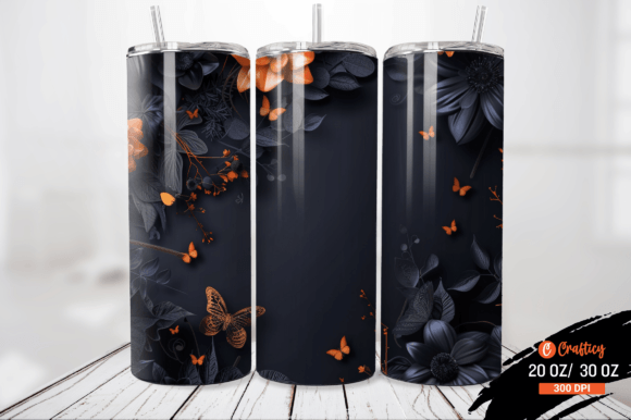 3D Halloween Flowers Tumbler Wrap Gráfico Ilustrações para Impressão Por Crafticy