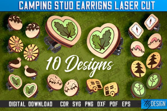 Camping Stud Earrings Laser Cut Design Graphic Crafts By flydesignsvg
