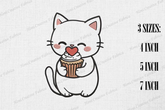 Cute Cat Loves Cupcake Cats Embroidery Design By Honi.designs