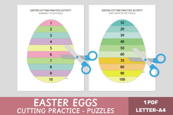 Easter Eggs Cutting, Numbers, Puzzles Gráfico Fichas y Material Didáctico Por Let´s go to learn!