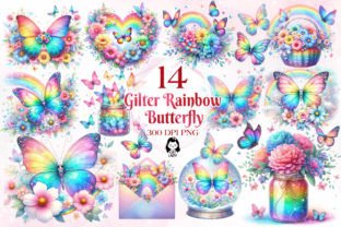 Gilter Rainbow Butterfly Clipart Bundle Graphic Illustrations By Cat Lady 1