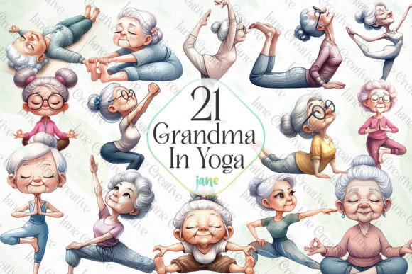 Grandma in Yoga Sublimation Clipart Graphic Illustrations By JaneCreative