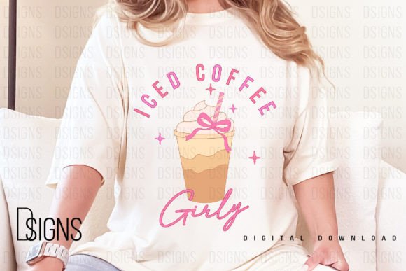 Iced Coffee Girly Coquette Sublimation Grafica Design di T-shirt Di DSIGNS