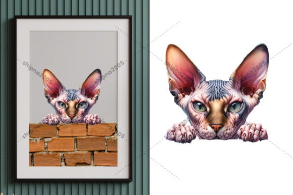 Sphynx Peeking Cat Portrait Art Png Grafika Ilustracje do Druku Przez shipna2005