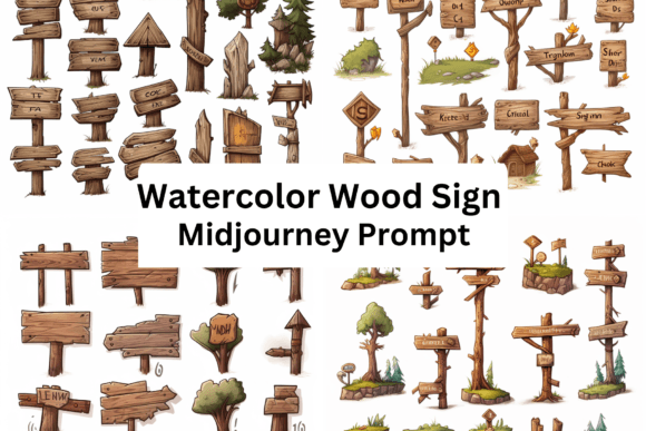 Watercolor Wood Sign Midjourney Prompts Grafika Grafika AI Przez Digital Delight