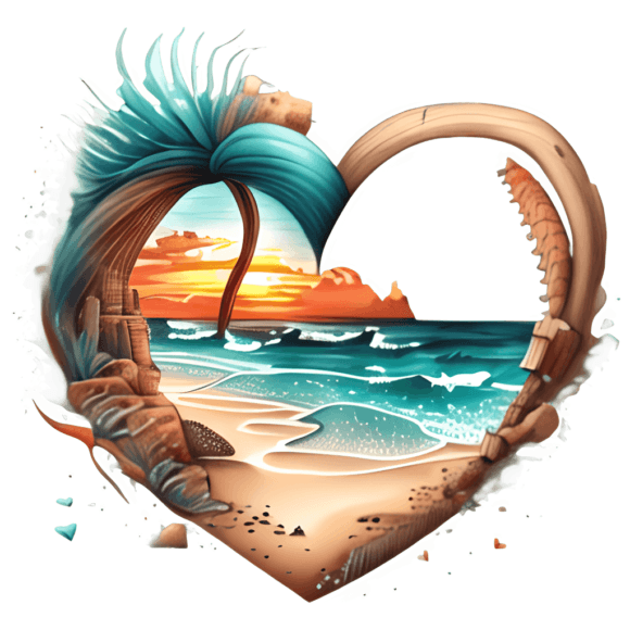 Gráfico digital en acuarela Beach Heart Contenido de la comunidad Por PixelShop