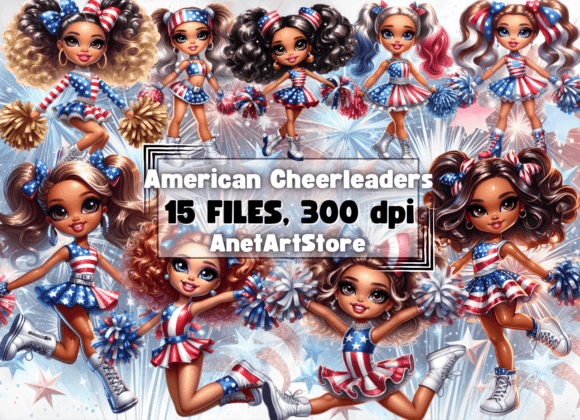 Cheerleader Clipart, 4th of July Clipart Graphic Illustrations By AnetArtStore