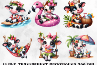 Cow Clipart, Hawaii Clipart, Funny Cow Grafica Illustrazioni Stampabili Di AnetArtStore 3