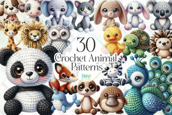 Crochet Animal Patterns Sublimation Graphic Illustrations By JaneCreative