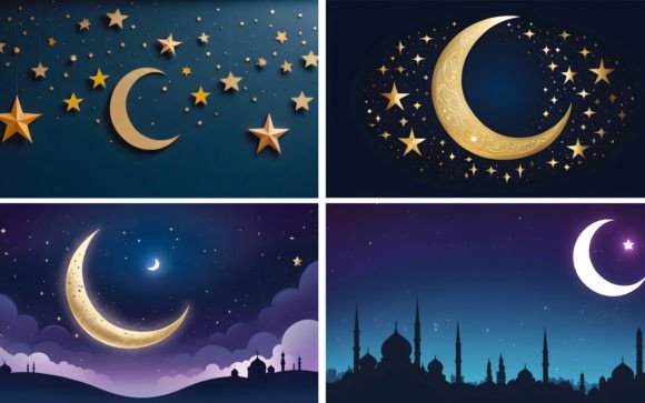 Eid Mubarak Background with Moon Illustration Graphiques AI Par Photowall