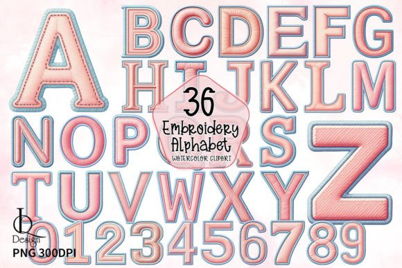 Faux Embroidery Letters Sublimation Graphic Illustrations By LQ Design