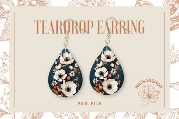 Floral Teardrop Earring Sublimation Graphic Print Templates By nicharshop168