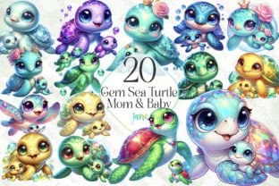 Gem Sea Turtle Mom and Baby Sublimation Graphic Illustrations By JaneCreative 1