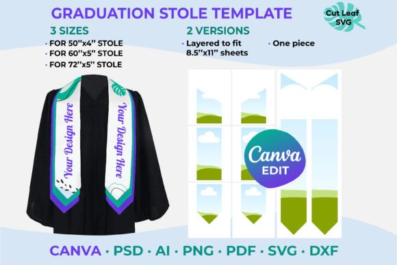 Graduation Stole Template Canva Editable Graphic Print Templates By CutLeafSvg