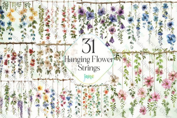 Hanging Flower Strings Sublimation Grafik Druckbare Illustrationen Von JaneCreative