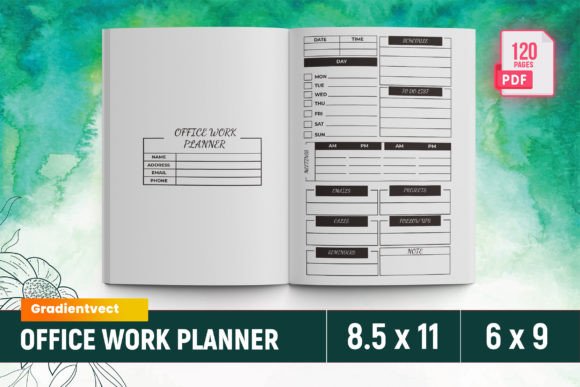 (KDP) Office Work Planner Canva Graphic KDP Interiors By gradientvect