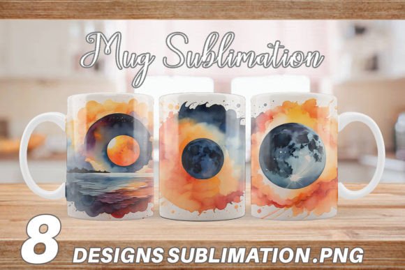 Mug Wrap Watercolor Solar Eclipse Graphic Crafts By Artnoy