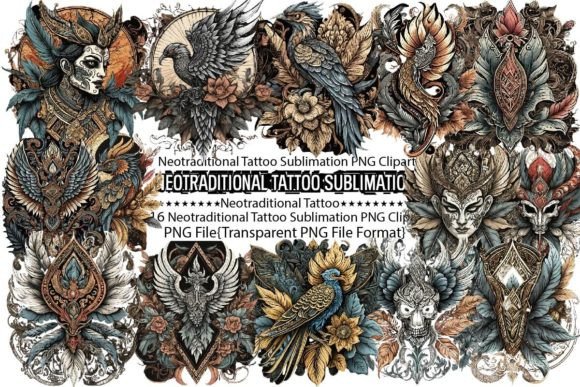 Neotraditional Tattoo Sublimation Bundle Graphic Print Templates By PrintExpert