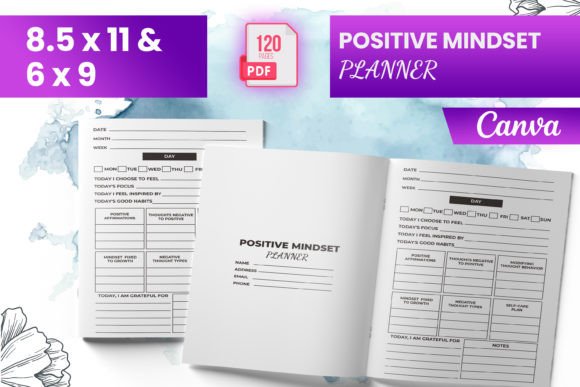 Positive Mindset Planner Canva (KDP) Gráfico Interiores KDP Por Boss Designer